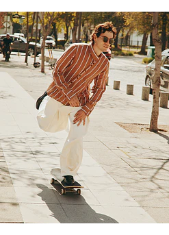 CAMISA MANA STRIPES CASTAÑA 