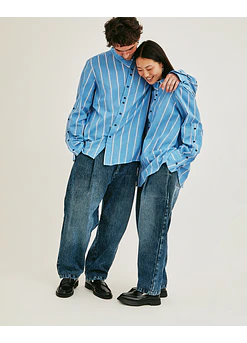 CAMISA MANA STRIPES CYAN