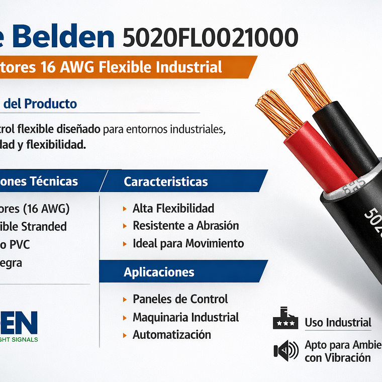 Belden 5020FL0021000 2 Conductores 16 AWG Flexible Industrial 2