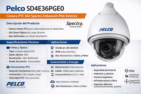 Pelco SD4E36PGE0 Cámara PTZ 36X Spectra Enhanced IP66 Exterior