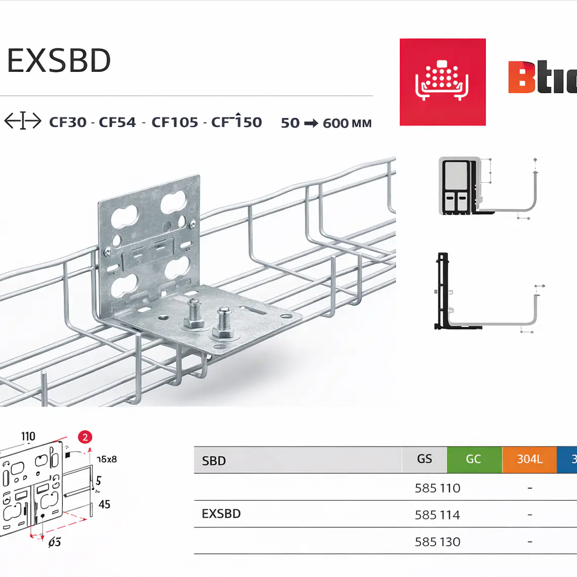 585130 BTICINO Extensión Soporte Caja Derivación GS (Equivalente a Flextray) 1