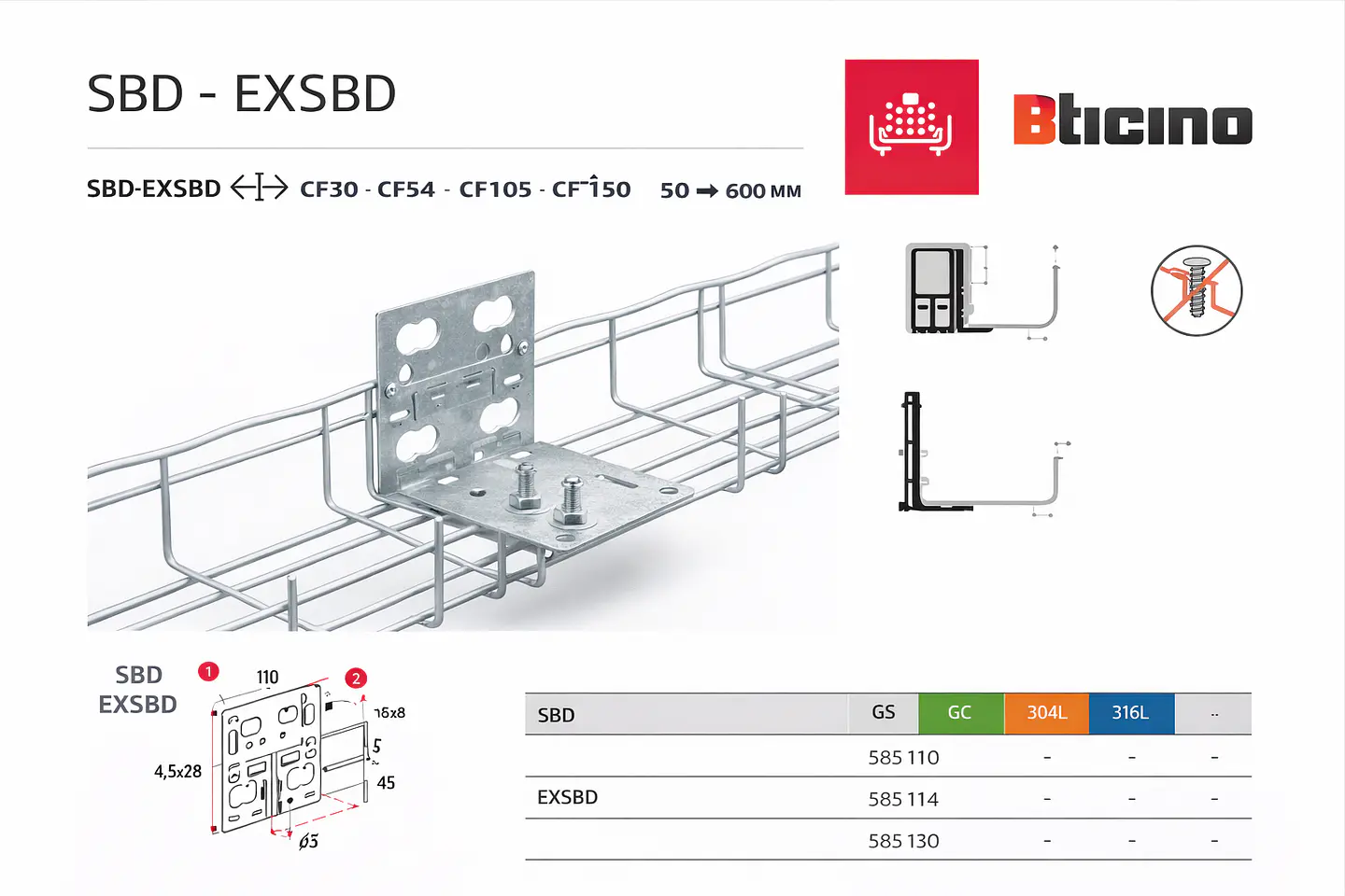585130 BTICINO Extensión Soporte Caja Derivación GS (Equivalente a Flextray) 1