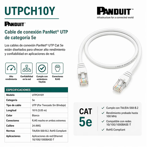 UTPCH10Y PANDUIT Cable de conexión PanNet UTP de categoría 5e