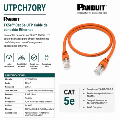 UTPCH7ORY PANDUIT TX5e Cat 5e UTP Cable de conexión Ethernet