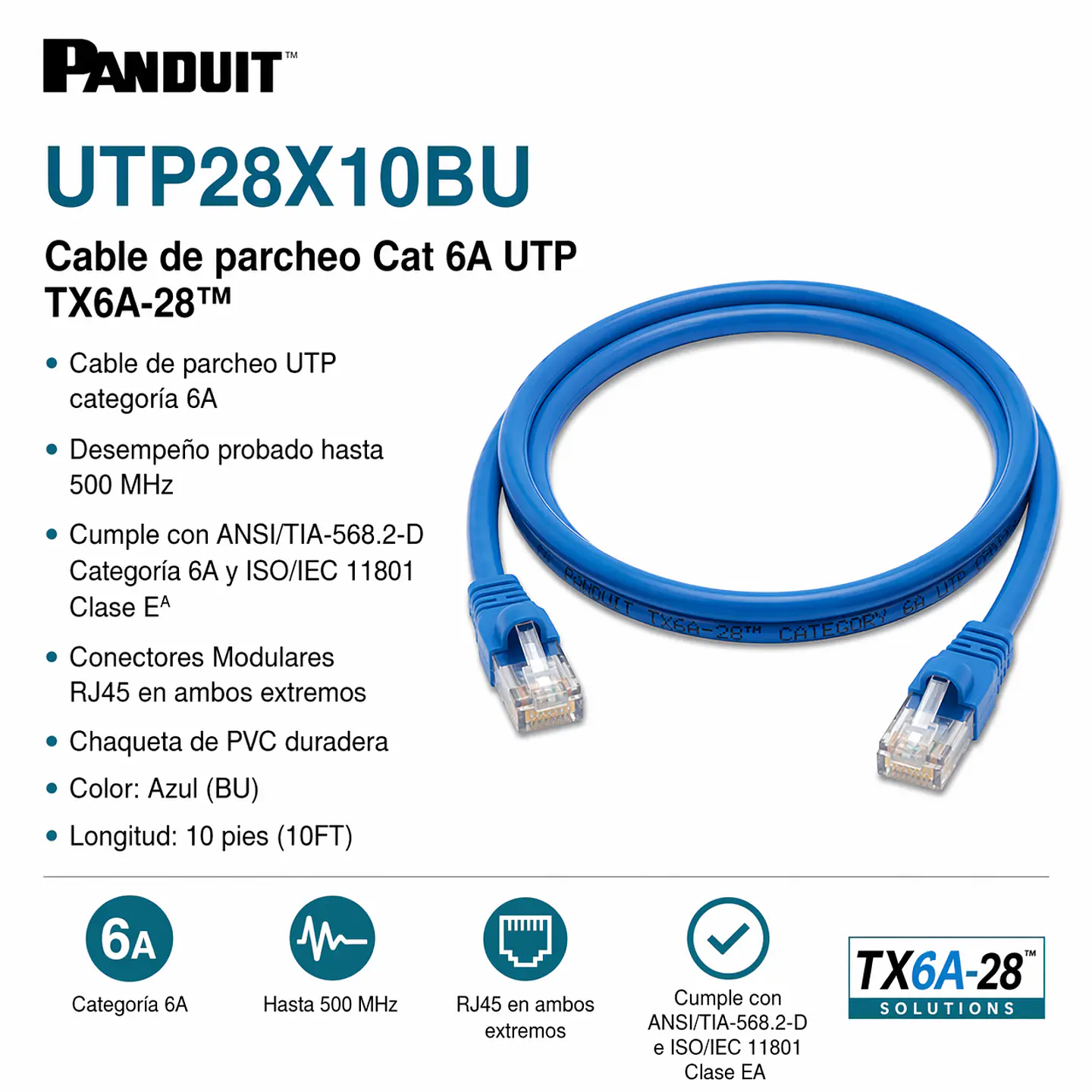 UTP28X10BU PANDUIT Cable de parcheo Cat 6A UTP TX6A-28™ 1
