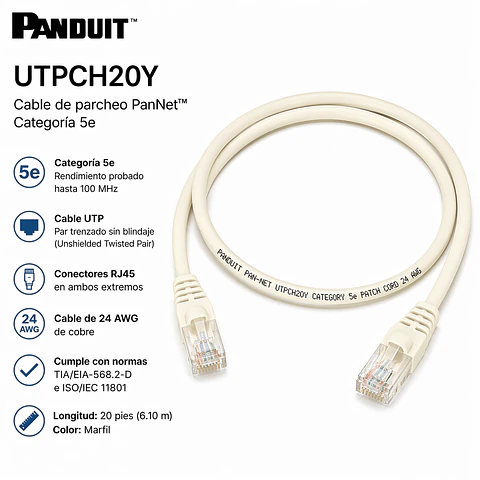 UTPCH20Y PANDUIT Cable de parcheo PanNet Categoría 5e