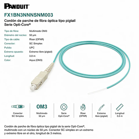 FX1BN3NNNSNM003 PANDUIT Cordón de parche de fibra óptica OM3 Riser Opti-Core