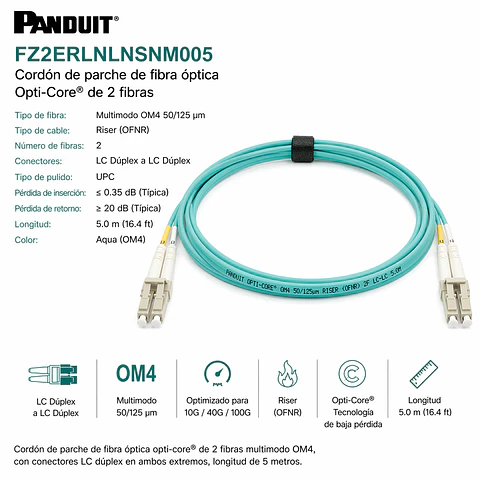 FZ2ERLNLNSNM005 PANDUIT Cordón de parche de fibra óptica Opti-Core® de 2 fibras