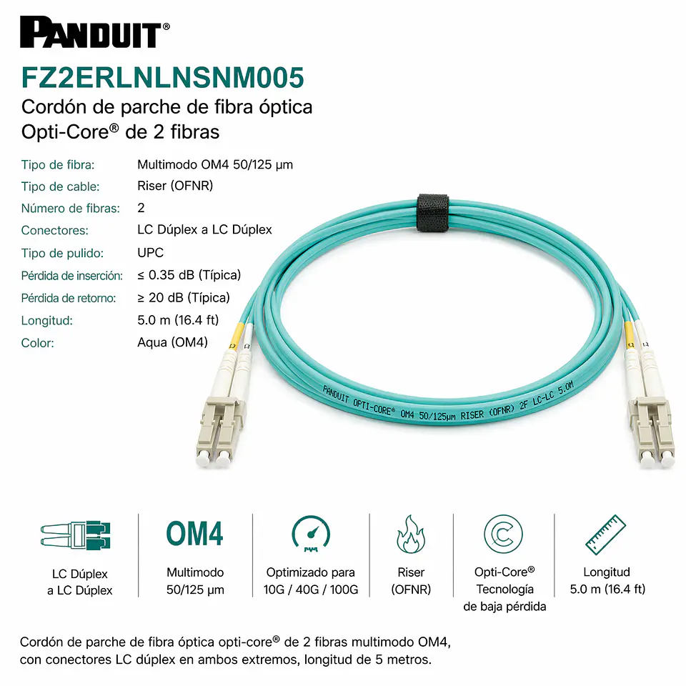 FZ2ERLNLNSNM005 PANDUIT Cordón de parche de fibra óptica Opti-Core® de 2 fibras 1