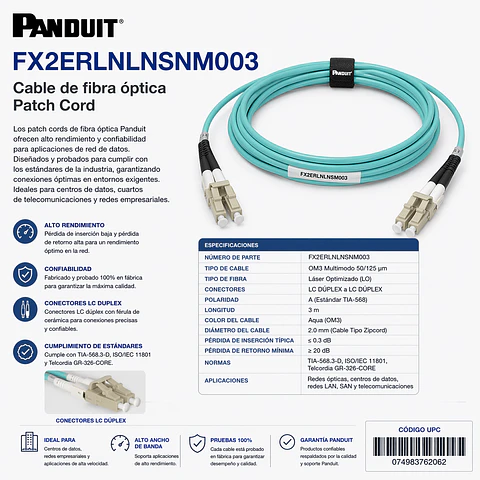 FX2ERLNLNSNM003 PANDUIT Cable de fibra óptica patch cord