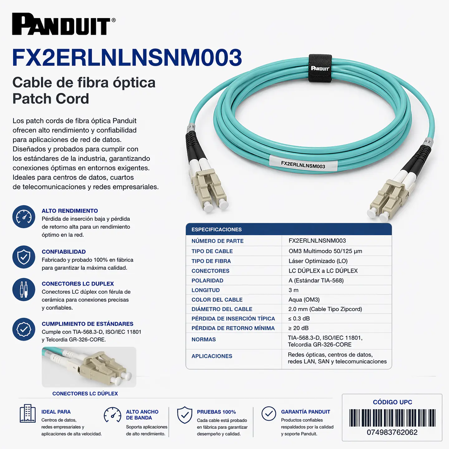 FX2ERLNLNSNM003 PANDUIT Cable de fibra óptica patch cord 2
