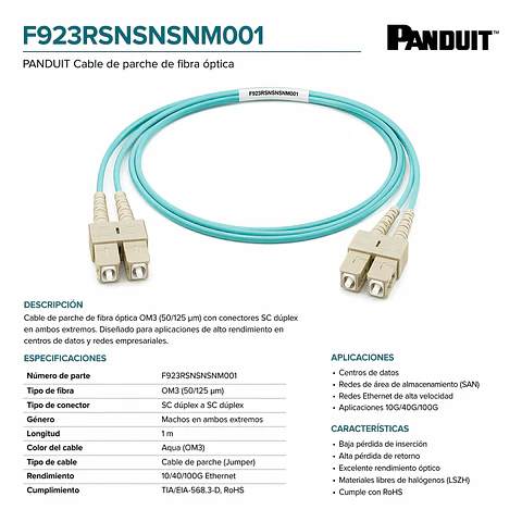 F923RSNSNSNM001 PANDUIT Cable de parche de fibra óptica