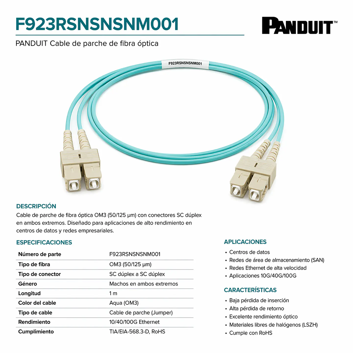 F923RSNSNSNM001 PANDUIT Cable de parche de fibra óptica 1
