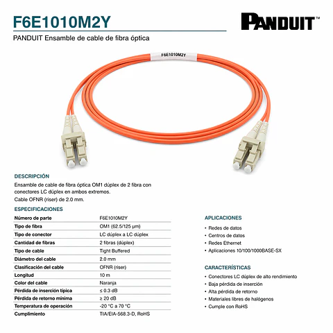 F6E1010M2Y PANDUIT Ensamble de cable de fibra óptica