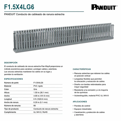 F1.5X4LG6 PANDUIT Conducto de cableado de ranura estrecha