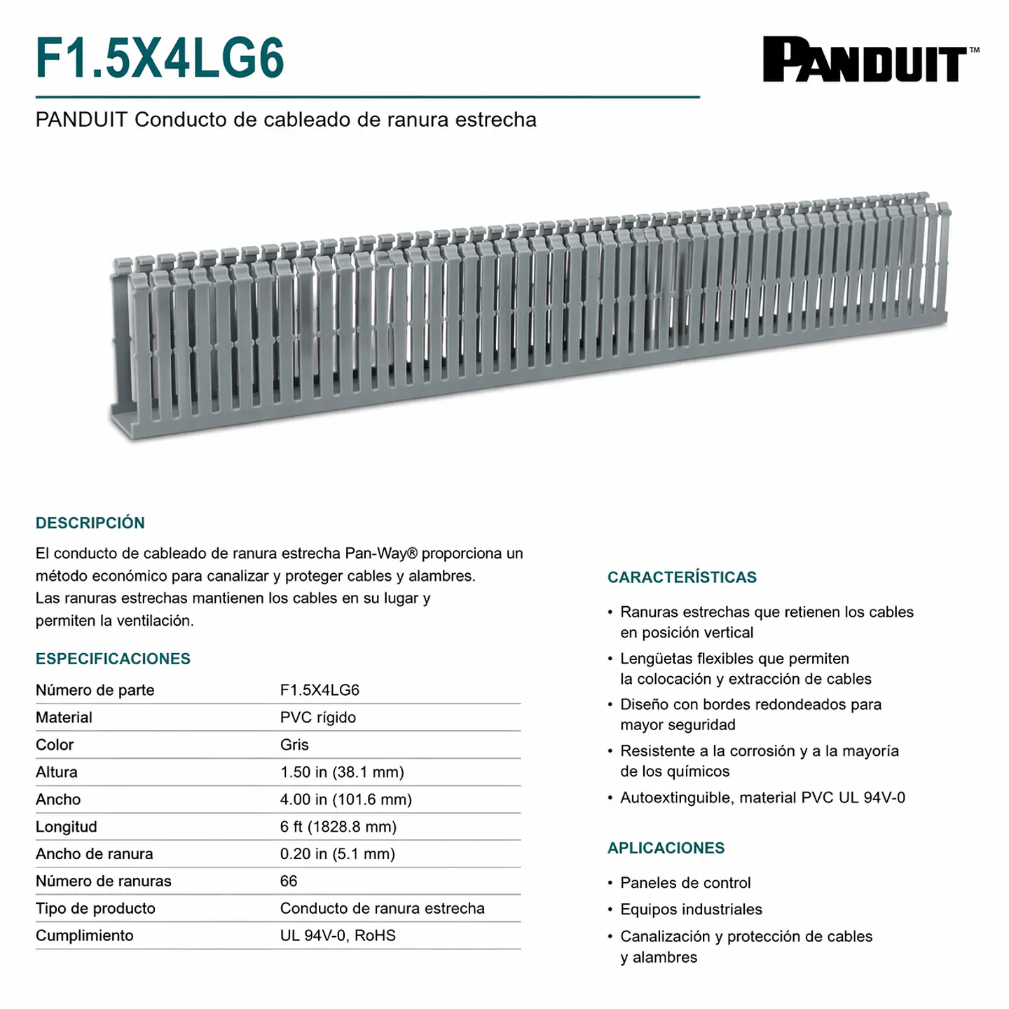 F1.5X4LG6 PANDUIT Conducto de cableado de ranura estrecha 2
