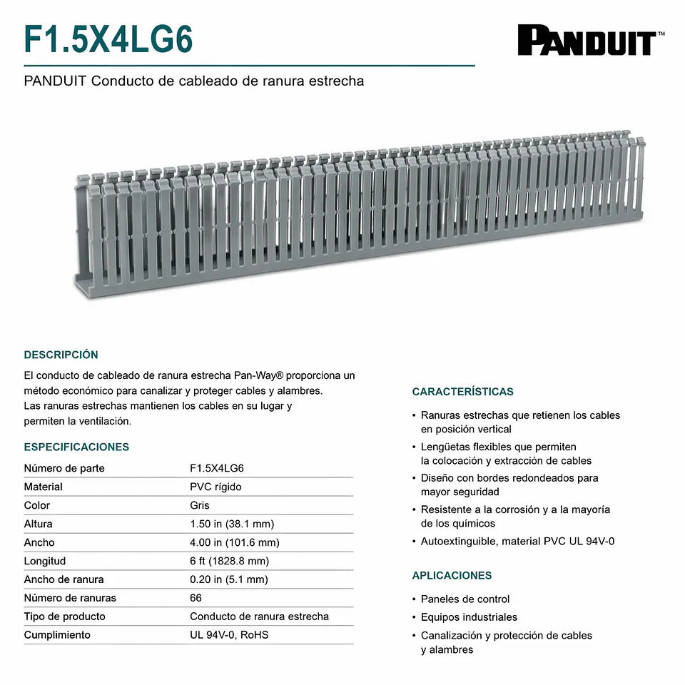 F1.5X4LG6 PANDUIT Conducto de cableado de ranura estrecha 2