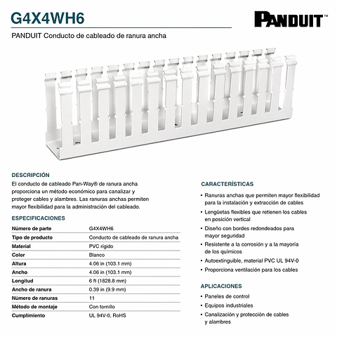 G4X4WH6 PANDUIT Conducto de cableado de ranura ancha