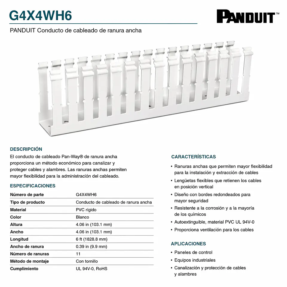 G4X4WH6 PANDUIT Conducto de cableado de ranura ancha 1
