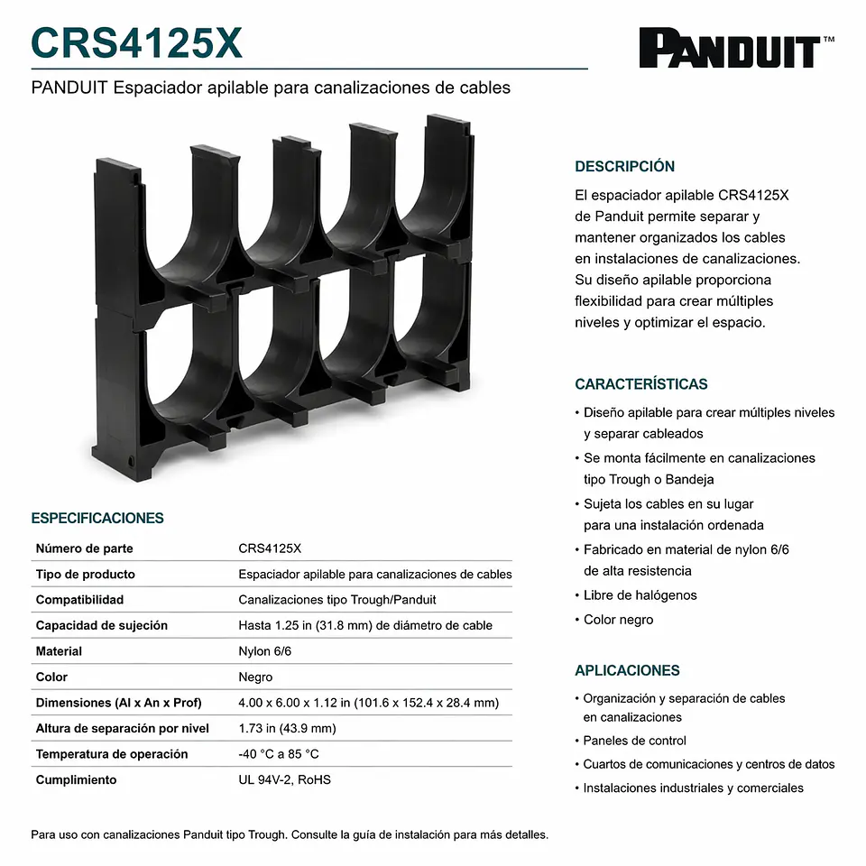 CRS4125X PANDUIT Espaciador apilable para canalizaciones de cables 1
