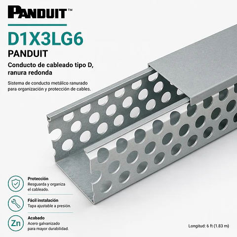D1X3LG6 PANDUIT Conducto de cableado tipo D, ranura redonda