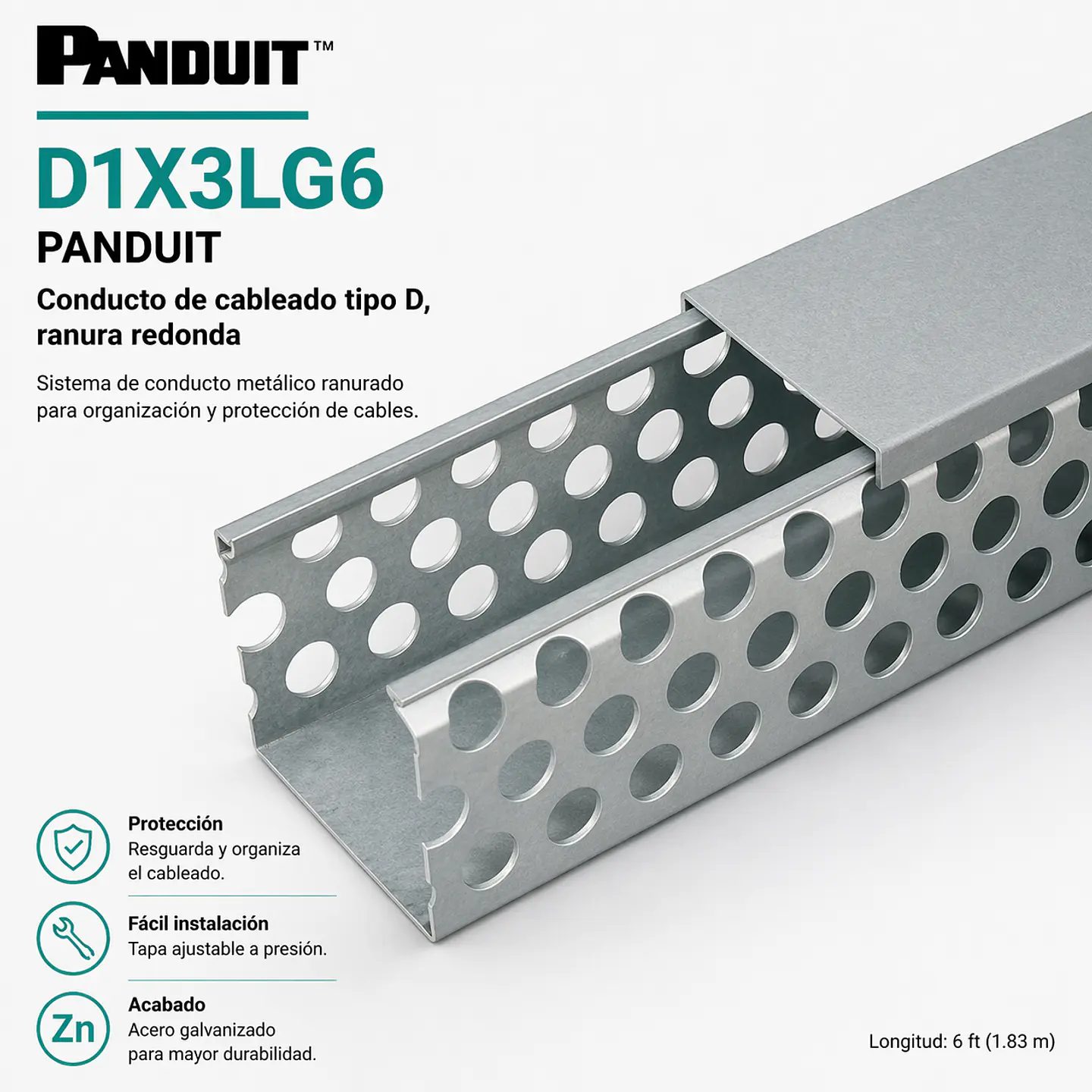 D1X3LG6 PANDUIT Conducto de cableado tipo D, ranura redonda 1