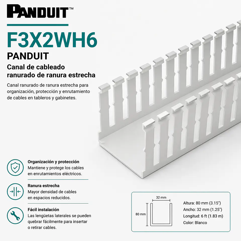 F3X2WH6 PANDUIT Canal de cableado ranurado de ranura estrecha 1