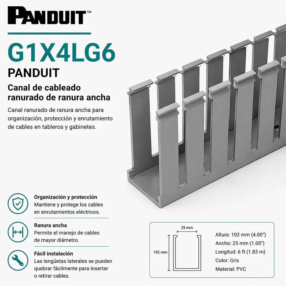 G1X4LG6 PANDUIT Canal de cableado ranurado de ranura ancha 1