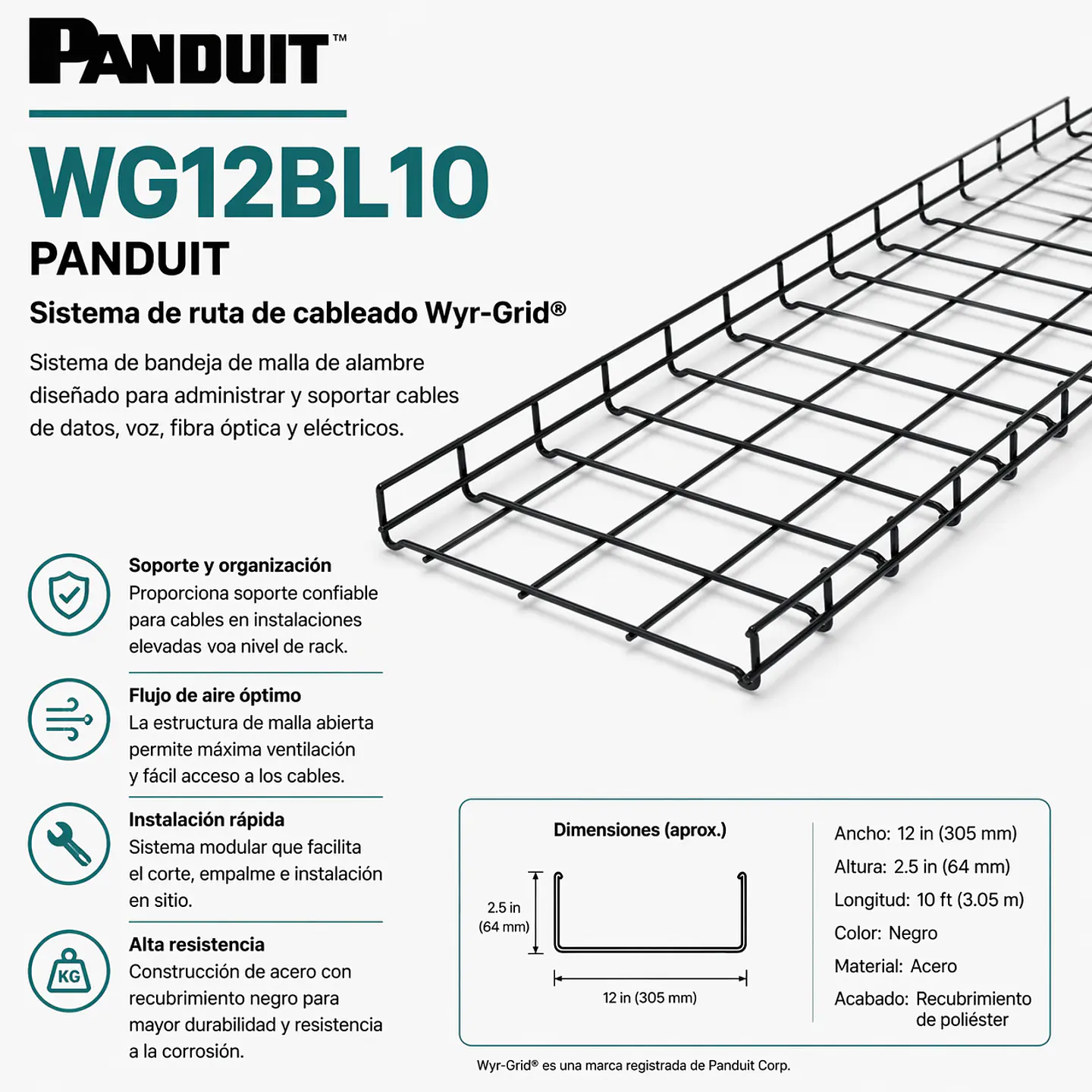 WG12BL10 PANDUIT Sistema de ruta de cableado Wyr-Grid 1