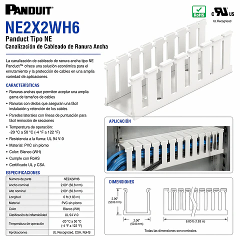 NE2X2WH6 PANDUIT Conductor de cableado de ranura ancha tipo NE Panduct™