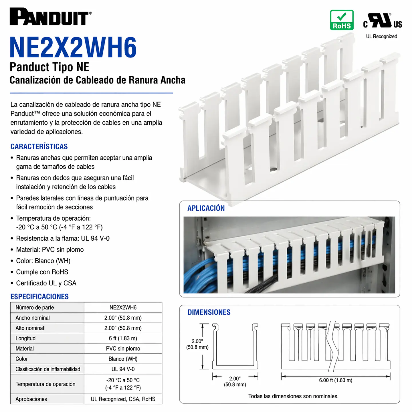 NE2X2WH6 PANDUIT Conductor de cableado de ranura ancha tipo NE Panduct™ 1