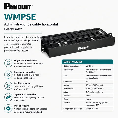 WMPSE PANDUIT Administrador de cable horizontal PatchLink