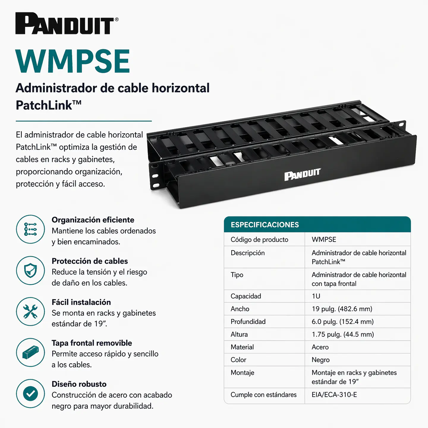 WMPSE PANDUIT Administrador de cable horizontal PatchLink 1