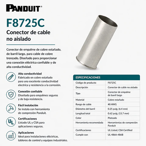 F8725C PANDUIT Conector de cable no aislado