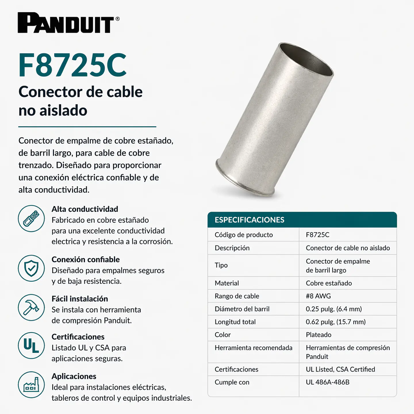 F8725C PANDUIT Conector de cable no aislado 1