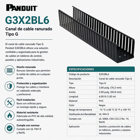 G3X2BL6 PANDUIT Canal de cable ranurado Tipo G