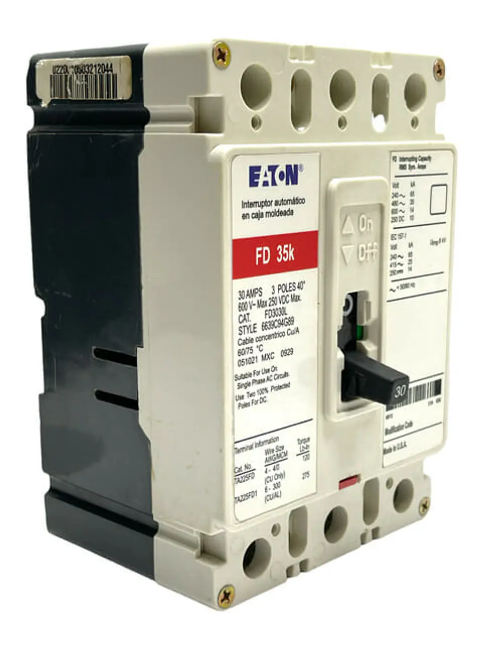 EATON - FD3030L - Disyuntor moldeado 30A 600V 1