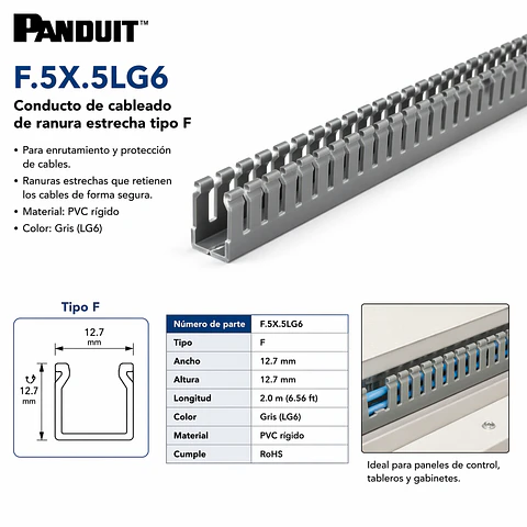 F.5X.5LG6 PANDUIT Conducto de cableado de ranura estrecha tipo F