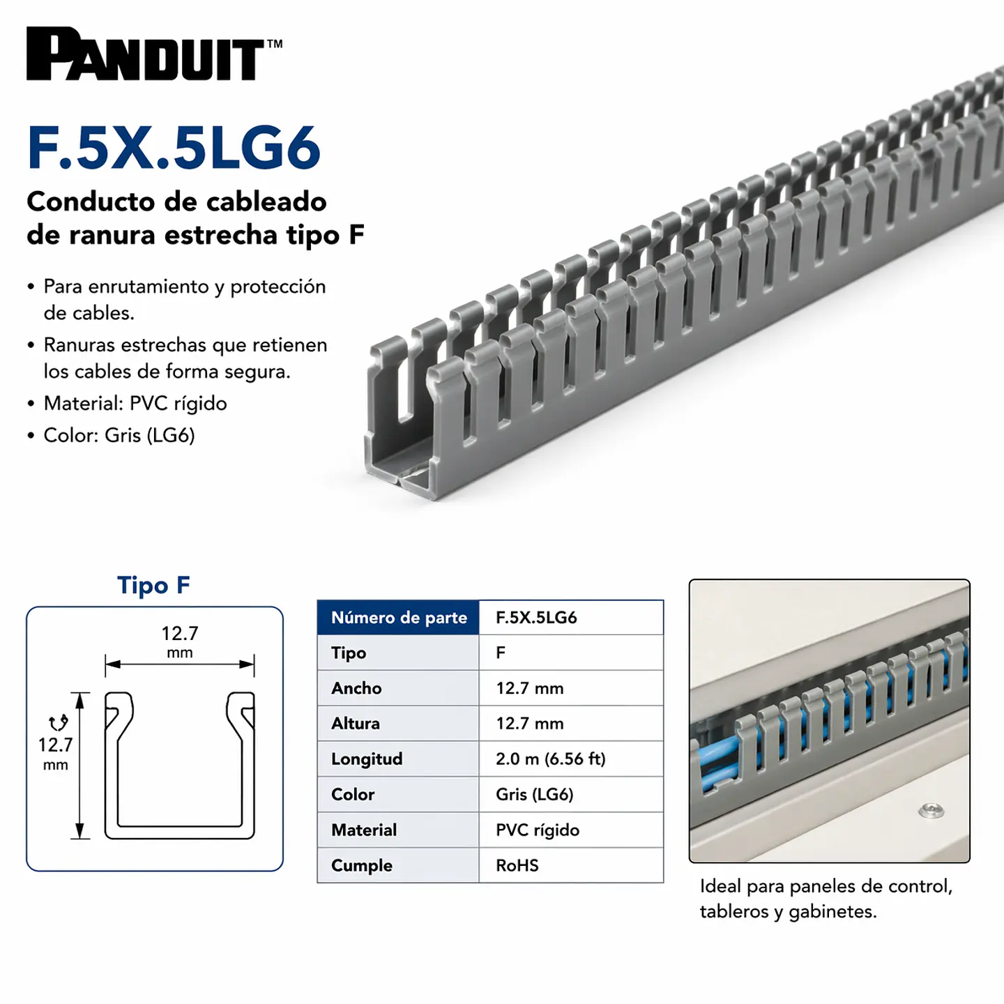 F.5X.5LG6 PANDUIT Conducto de cableado de ranura estrecha tipo F 1