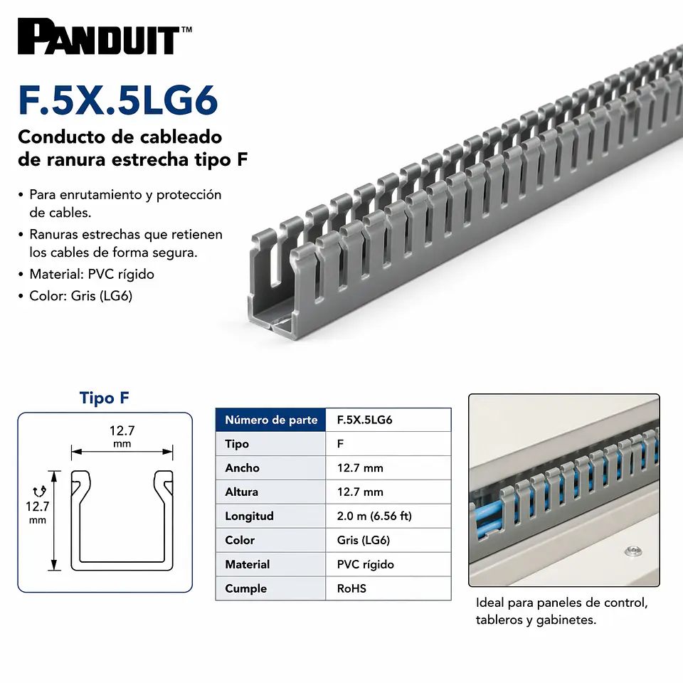 F.5X.5LG6 PANDUIT Conducto de cableado de ranura estrecha tipo F 1