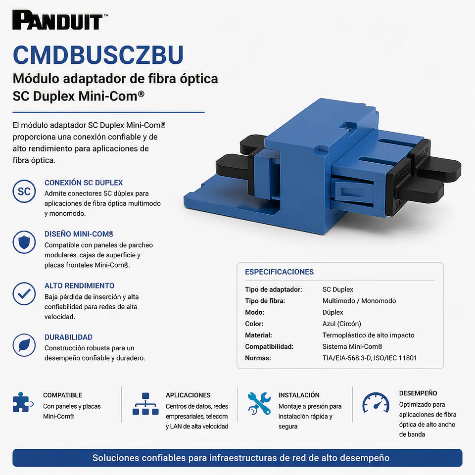 CMDBUSCZBU PANDUIT Módulo adaptador de fibra óptica SC Duplex Mini-Com® 1