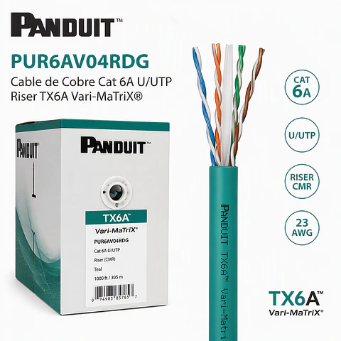 PUR6AV04RDG PANDUIT Cable de Cobre Cat 6A U/UTP Riser TX6A Vari-MaTriX