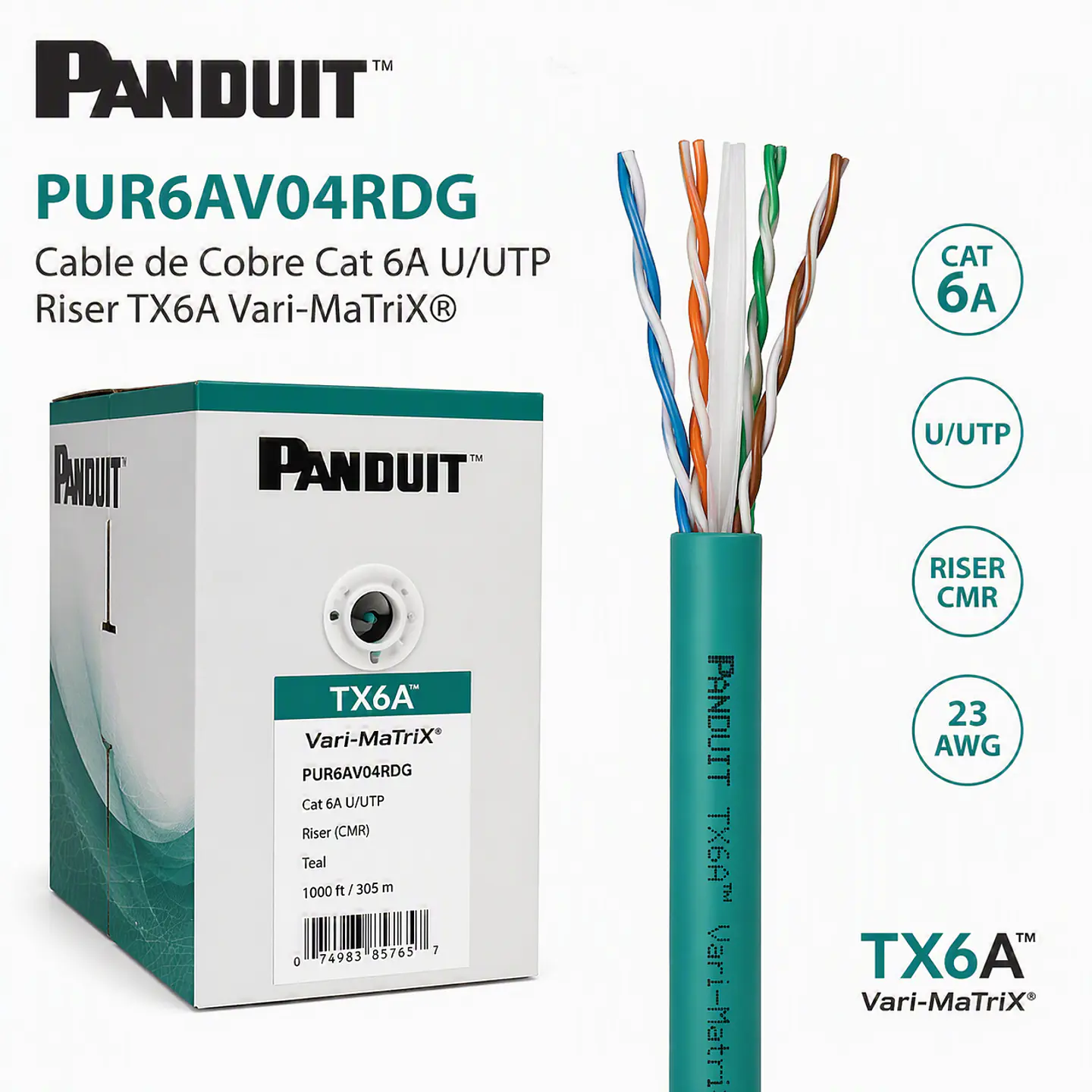 PUR6AV04RDG PANDUIT Cable de Cobre Cat 6A U/UTP Riser TX6A Vari-MaTriX 1