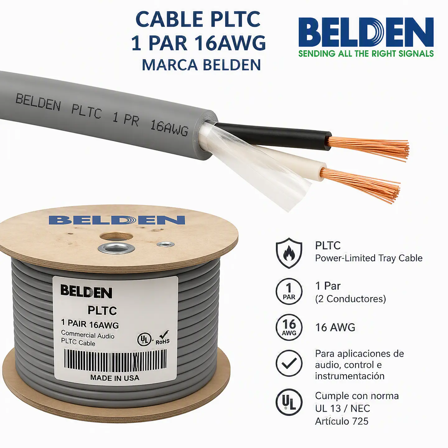 BELDEN - 22713030 - Cable PLTC 1 par 16AWG 1