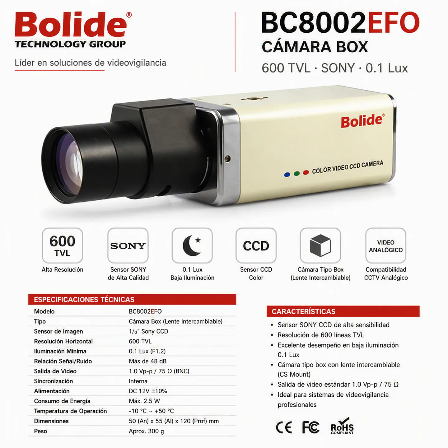 BOLIDE - BC8002EFO Cámara Box 600 TVL SONY 0.1 Lux BOLIDE 1