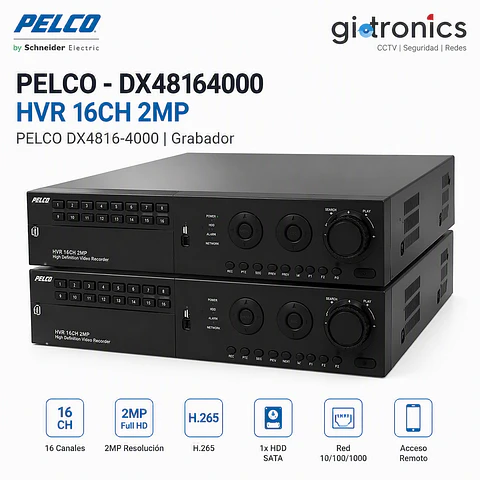PELCO - DX48164000 HVR 16CH 2MP PELCO DX4816-4000 | Grabador