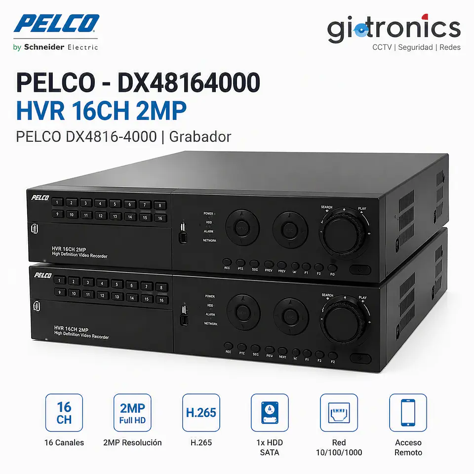 PELCO - DX48164000 HVR 16CH 2MP PELCO DX4816-4000 | Grabador 1