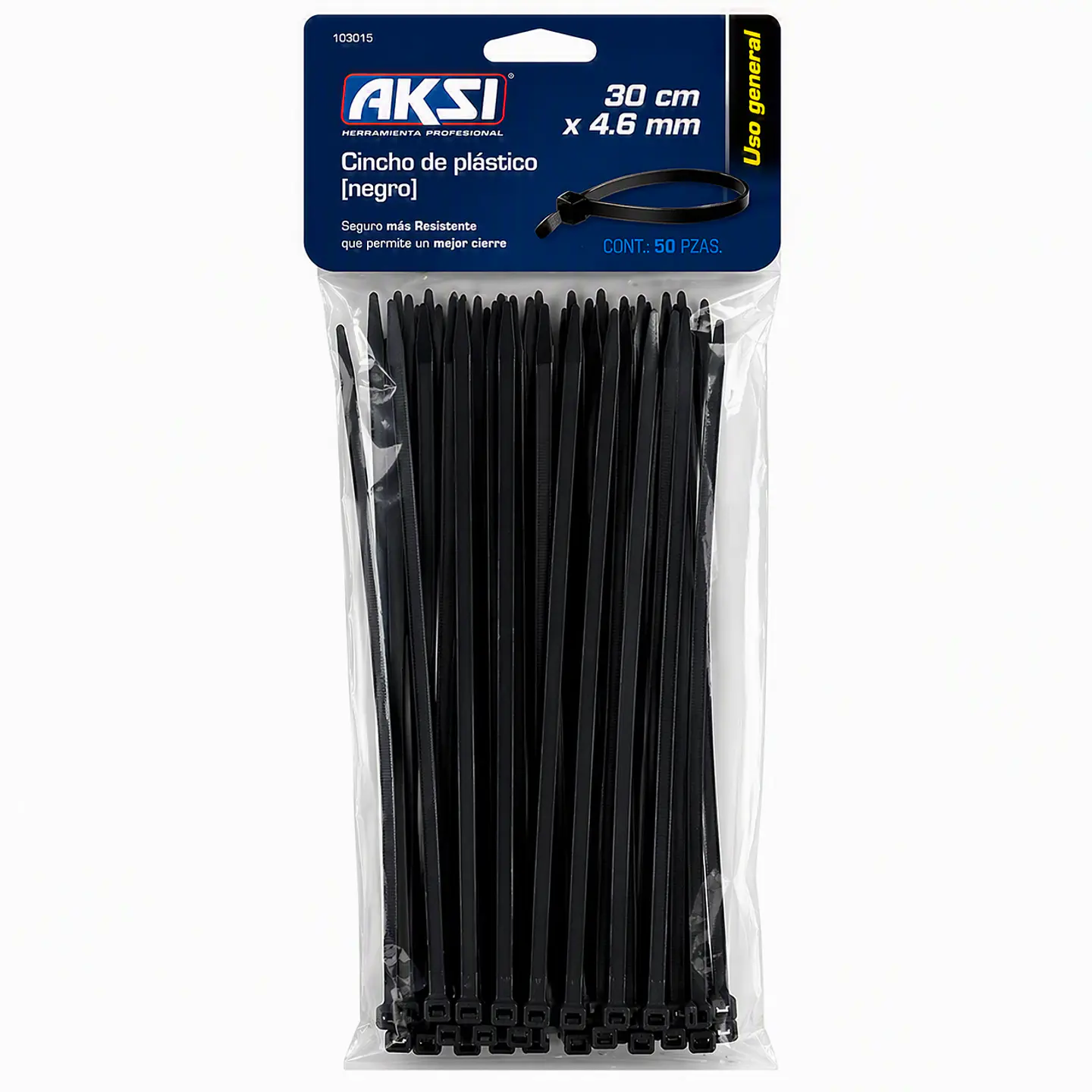 Código 103015. AKSI - Cincho Plástico Negro AKSI 30cm x 4.6mm 1