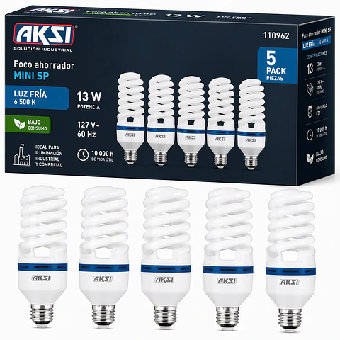 AKSI - 110962 Foco Mini SP 13W 5 Pack 10,000 hrs Luz Fría