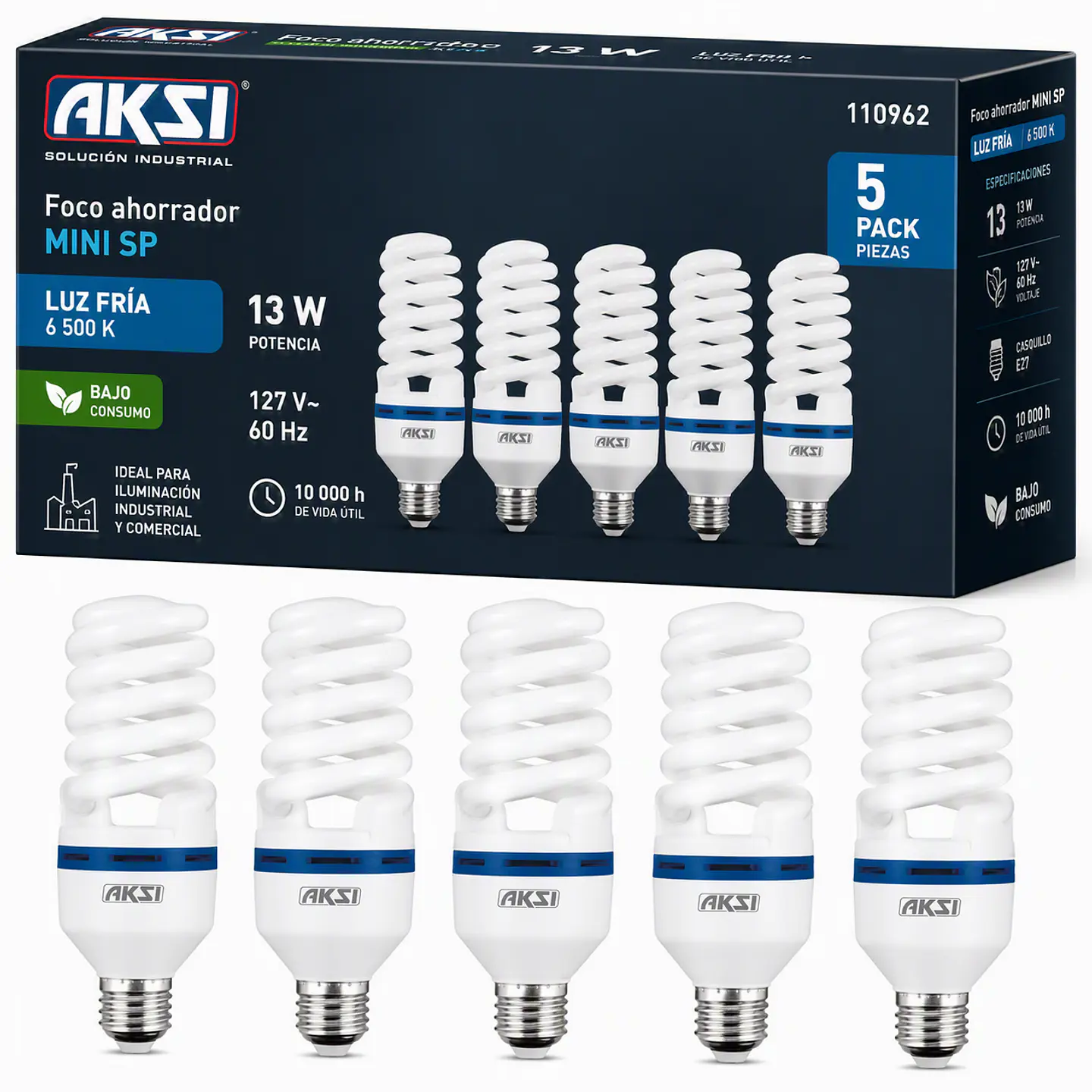 AKSI - 110962 Foco Mini SP 13W 5 Pack 10,000 hrs Luz Fría 1